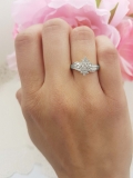 0.10 Carat (ctw) 14K White Gold Round White Diamond Ladies Cluster Flower Ring 1/10 CT