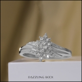 0.10 Carat (ctw) 14K White Gold Round White Diamond Ladies Cluster Flower Ring 1/10 CT