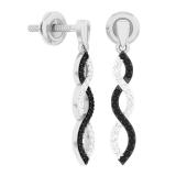 0.20 Carat (ctw) 10K White Gold Black & White Round Diamond Ladies Dangles Earrings 1/5 CT
