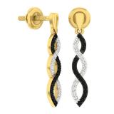 0.20 Carat (ctw) 10K Yellow Gold Black & White Round Diamond Ladies Dangles Earrings 1/5 CT