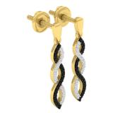 0.20 Carat (ctw) 10K Yellow Gold Black & White Round Diamond Ladies Dangles Earrings 1/5 CT