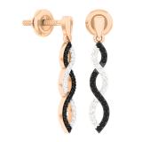 0.20 Carat (ctw) 18K Rose Gold Black & White Round Diamond Ladies Dangles Earrings 1/5 CT