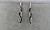 0.20 Carat (ctw) 18K Rose Gold Black & White Round Diamond Ladies Dangles Earrings 1/5 CT