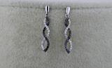 0.20 Carat (ctw) 10K White Gold Round Black & White Diamond Ladies Dangles Earrings 1/5 CT