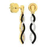 0.20 Carat (ctw) 10K Yellow Gold Round Black & White Diamond Ladies Dangles Earrings 1/5 CT