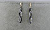 0.20 Carat (ctw) 10K Yellow Gold Round Black & White Diamond Ladies Dangles Earrings 1/5 CT