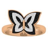 0.34 Carat (ctw) 18K Rose Gold Round Black & White Diamond Right Hand Butterfly Ring 1/3 CT