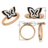 0.34 Carat (ctw) 18K Rose Gold Round Black & White Diamond Right Hand Butterfly Ring 1/3 CT