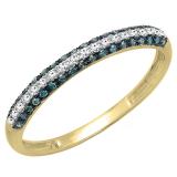 0.20 Carat (ctw) 10K Yellow Gold Round Blue & White Diamond Ladies Stackable Wedding Band 1/5 CT