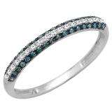 0.20 Carat (ctw) 14K White Gold Round Blue & White Diamond Ladies Stackable Wedding Band 1/5 CT