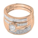 0.30 Carat (ctw) 10K Rose Gold Round Diamond Men & Women's Engagement Trio Bridal Set 1/3 CT