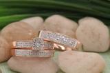 0.30 Carat (ctw) 14K Rose Gold Round Diamond Men & Women's Engagement Trio Bridal Set 1/3 CT