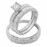 0.30 Carat (ctw) 14K White Gold Round Diamond Men & Women's Engagement Trio Bridal Set 1/3 CT
