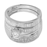 0.30 Carat (ctw) 14K White Gold Round Diamond Men & Women's Engagement Trio Bridal Set 1/3 CT