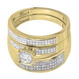 0.30 Carat (ctw) 14K Yellow Gold Round Diamond Men & Women's Engagement Trio Bridal Set 1/3 CT