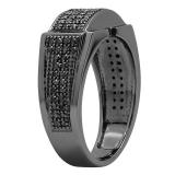 0.60 Carat (ctw) Black Rhodium Plated 14K White Gold Round Black Diamond Men's Wedding Band
