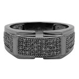 0.60 Carat (ctw) Black Rhodium Plated 14K White Gold Round Black Diamond Men's Wedding Band