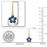 14K Yellow Gold Round Blue Sapphire & Diamond Ladies Cluster Flower Dangling Drop Earrings