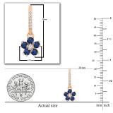 18K Rose Gold Round Blue Sapphire & Diamond Ladies Cluster Flower Dangling Drop Earrings