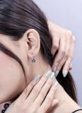 18K White Gold Round Blue Sapphire & Diamond Ladies Cluster Flower Dangling Drop Earrings