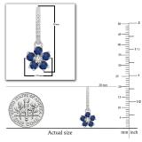18K White Gold Round Blue Sapphire & Diamond Ladies Cluster Flower Dangling Drop Earrings