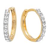 0.20 Carat (ctw) 18K Yellow Gold Round Cut White Diamond Ladies Huggies Hoop Earrings 1/5 CT