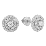 0.41 Carat (ctw) 18K White Gold Round Cut White Diamond Ladies Halo Style Stud Earrings