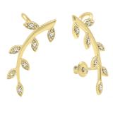 0.11 Carat (ctw) 10K Yellow Gold Round Cut White Diamond Ladies leaf shaped Climber Earrings