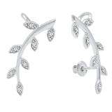0.11 Carat (ctw) 18K White Gold Round Cut White Diamond Ladies leaf shaped Climber Earrings
