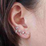 0.11 Carat (ctw) 18K White Gold Round Cut White Diamond Ladies leaf shaped Climber Earrings