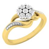 0.05 Carat (ctw) 10K Yellow Gold Round White Diamond Ladies Cluster Flower Fashion Right Hand Ring