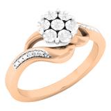 0.05 Carat (ctw) 18K Rose Gold Round White Diamond Ladies Cluster Flower Fashion Right Hand Ring