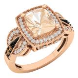 10K Rose Gold Cushion 8X7 MM Morganite & Round Champagne & White Diamond Ladies Engagement Ring