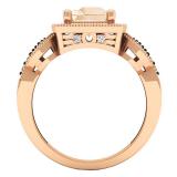10K Rose Gold Cushion 8X7 MM Morganite & Round Champagne & White Diamond Ladies Engagement Ring