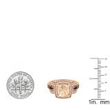 10K Rose Gold Cushion 8X7 MM Morganite & Round Champagne & White Diamond Ladies Engagement Ring