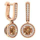 1.00 Carat (ctw) 10K Rose Gold Round Champagne & White Diamond Ladies Halo Dangling Earrings