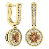 1.00 Carat (ctw) 10K Yellow Gold Round Champagne & White Diamond Ladies Halo Dangling Earrings
