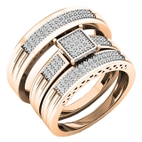 0.24 Carat (ctw) 10K Rose Gold White Diamond Men's & Women's Engagement Ring Trio Set 1/4 CT