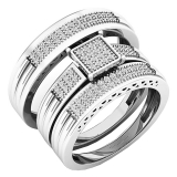 0.24 Carat (ctw) 10K White Gold White Diamond Men's & Women's Engagement Ring Trio Set 1/4 CT