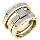 0.24 Carat (ctw) 10K Yellow Gold White Diamond Men's & Women's Engagement Ring Trio Set 1/4 CT