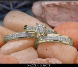 0.24 Carat (ctw) 10K Yellow Gold White Diamond Men's & Women's Engagement Ring Trio Set 1/4 CT
