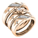 0.18 Carat (ctw) 10K Rose Gold Round White Diamond Men & Women's Engagement Ring Trio Bridal Set