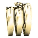 0.18 Carat (ctw) 10K Yellow Gold Round White Diamond Men & Women's Engagement Ring Trio Bridal Set