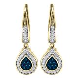 0.55 Carat (ctw) 14K Yellow Gold Round Blue & White Diamond Ladies Drop Earrings 1/2 CT