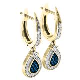 0.55 Carat (ctw) 14K Yellow Gold Round Blue & White Diamond Ladies Drop Earrings 1/2 CT