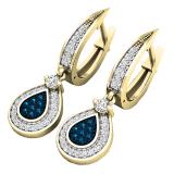0.55 Carat (ctw) 14K Yellow Gold Round Blue & White Diamond Ladies Drop Earrings 1/2 CT