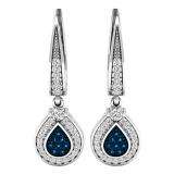 0.55 Carat (ctw) Sterling Silver Round Cut Blue & White Diamond Ladies Drop Earrings