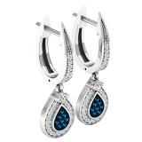 0.55 Carat (ctw) Sterling Silver Round Cut Blue & White Diamond Ladies Drop Earrings