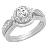 0.75 Carat (ctw) 10K White Gold Round Diamond Ladies Bridal Engagement Halo Ring Band Set 3/4 CT