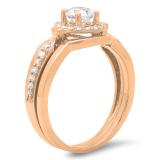 0.75 Carat (ctw) 18K Rose Gold Round Diamond Ladies Bridal Engagement Halo Ring Band Set 3/4 CT